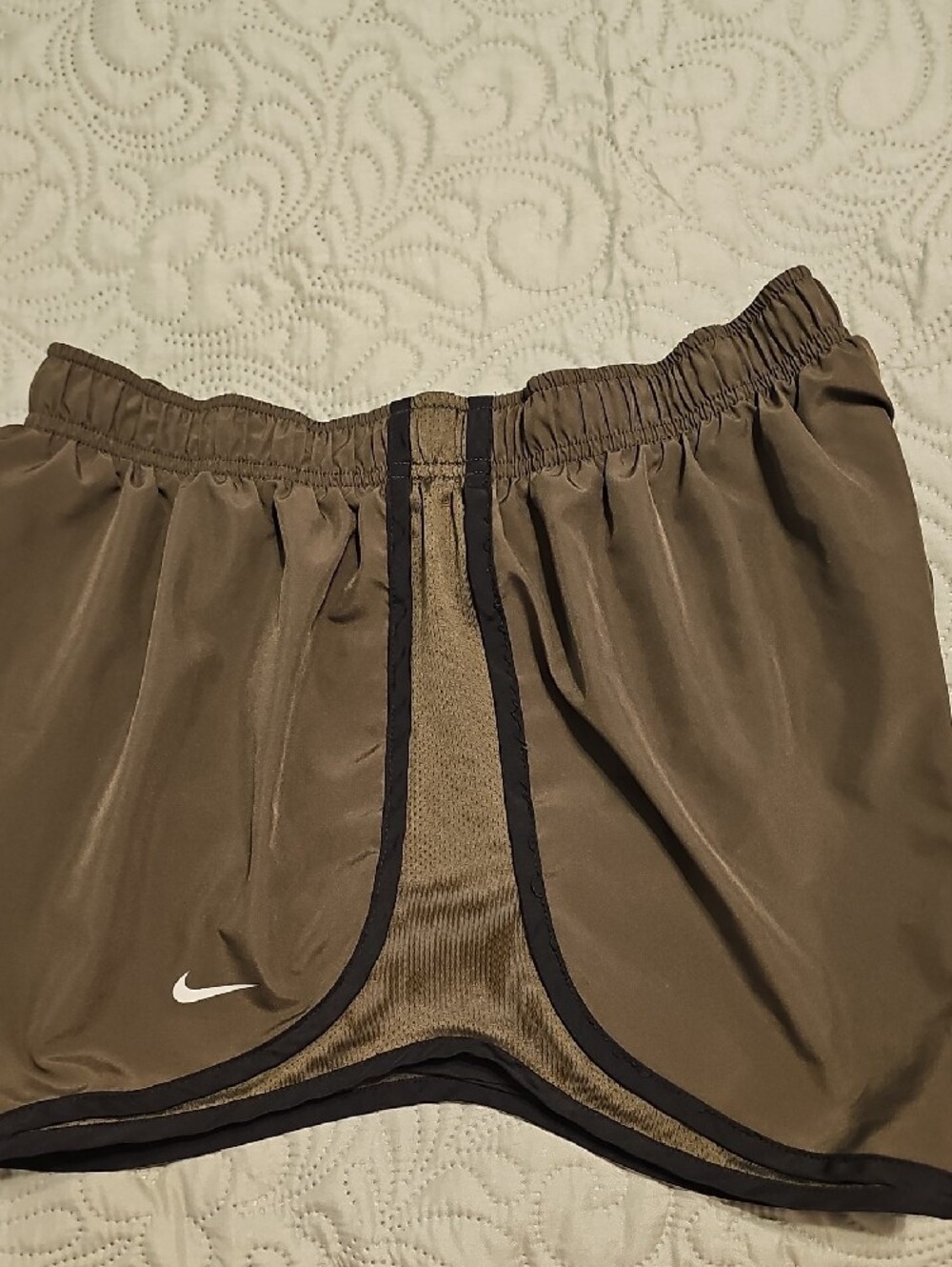 Nike Women’s Olive Green Athletic Running Shorts with Black Trim - Picture 3 of 4